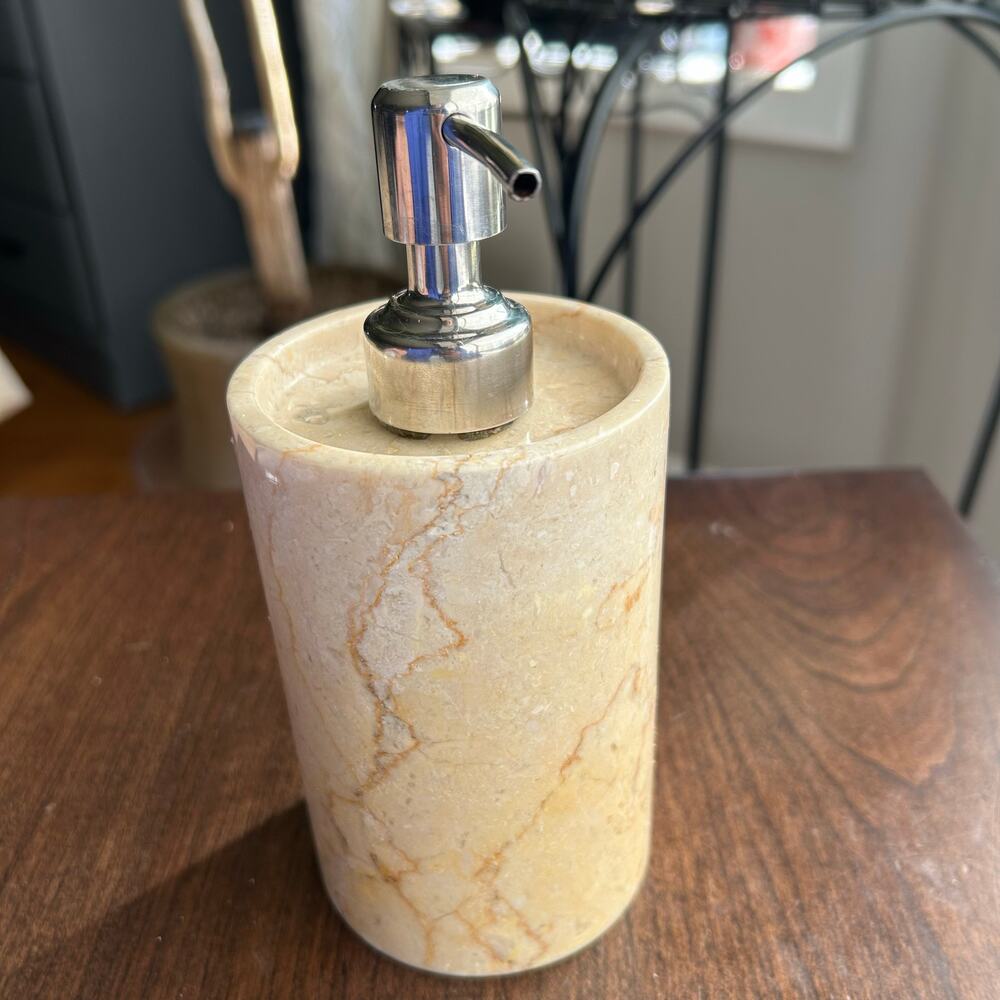 HANDCRAFTED TAN IVORY travertine MARBLE BIG LOTION DISPENSER